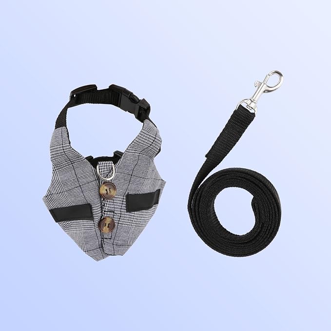 Rabbit Vest Harness and Leash Set Adjustable Formal Suit Style for Bunny Kitten Small Animal Walking (S)