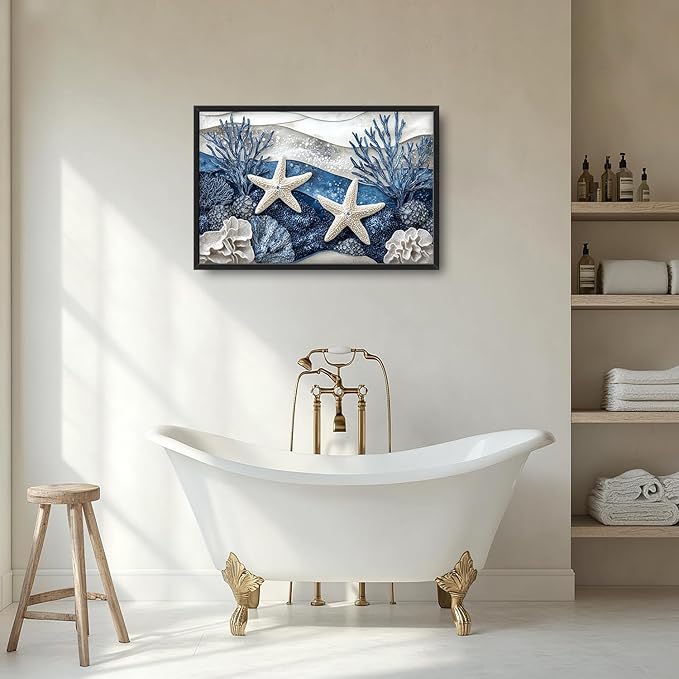 Large Starfish Nautical Wall Art for Living Room, Ocean Canvas Oversized Wall Decor, Sea Animal Modern Framed Pictures Painting Print Artwork for Bedroom Office 36"L x 24"W