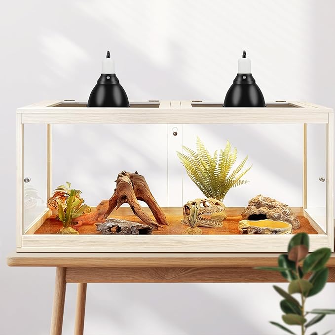 PROLEE Bearded Dragon Tank,81 Gallon Tempered Glass Reptile Tank with Mesh Roof and Front Sliding Door, Anti-Scratch Lizard Tank,Spacious Reptile Enclosure for Snakes,Lguanas, Chameleons(Oak)