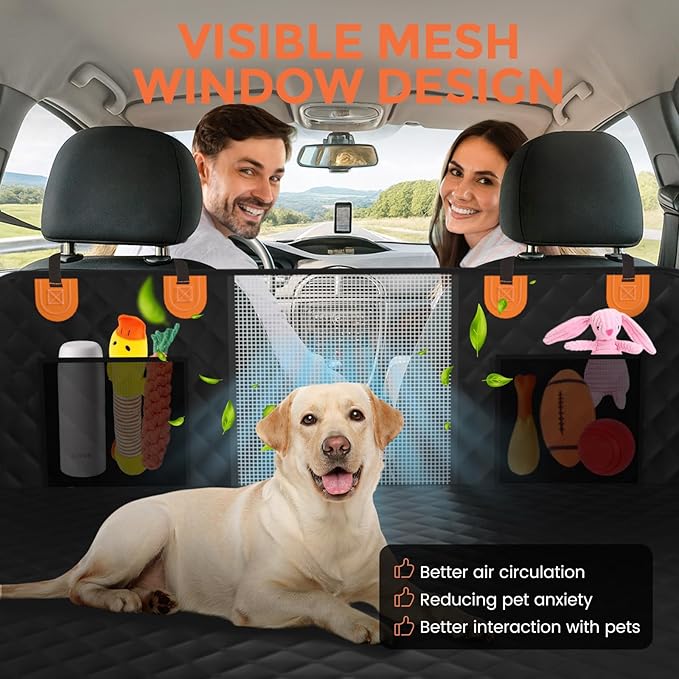 Back Seat Extender for Dogs - Holds 450lbs, Waterproof Dog Car Seat Cover for Back Seat with Hard Bottom for Cars SUVs Truck,Anti-Scratch No Slip Large Space Pet Backseat Protector,Black