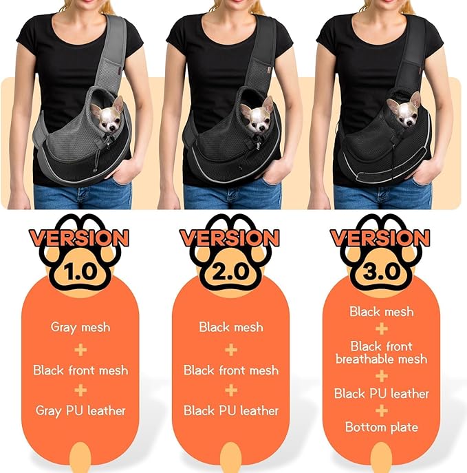 YUDODO Pet Sling Carrier for Small Dogs & Cats – Hands-Free Puppy Carrier with Safety Hook, Large Zipper Pocket, Soft Breathable Mesh, Adjustable Strap & Reflective Strip (Black 2.0 S)