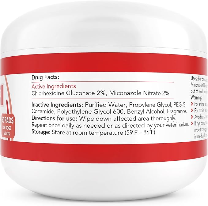 Nootie Medicated Dog Wipes - Antifungal Wipes - Antibacterial Wipes - Antimicrobial Wipes for Dogs 2% Chlorhexidine Wipes with 2% Micronazole for Best Results with Cats and Dogs Problems 60 pads - USA, White