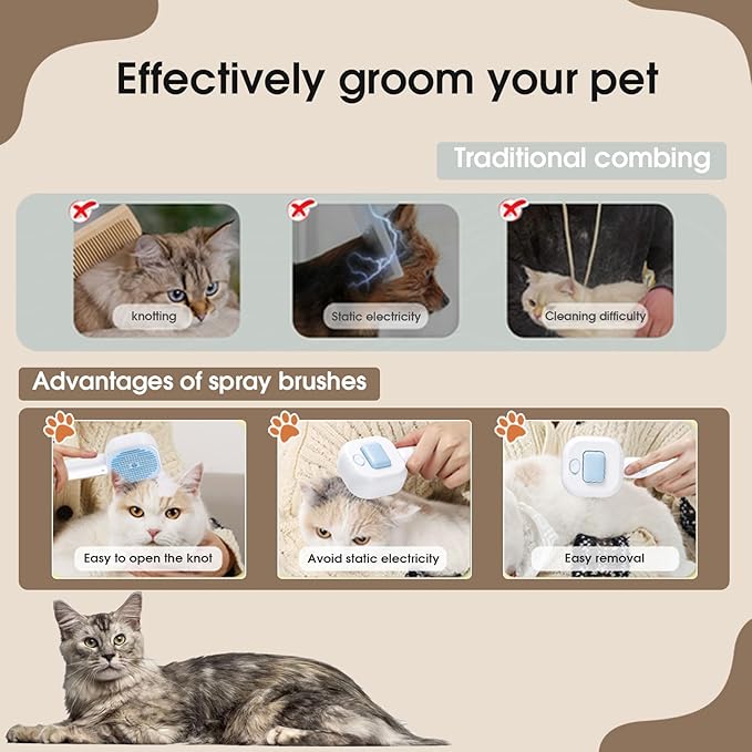 Cat Steam Brush,3 In 1 combs for indoor cats,pet steam brush for shedding,Dog shedding for Long and Short Hair Dogs and Cats Pet Grooming Brush Remove Tangled Loose Hair (Blue)