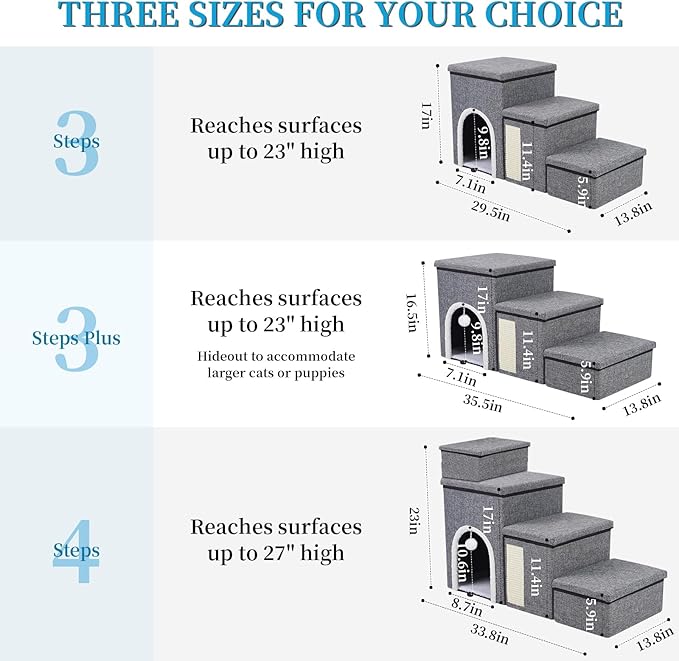 Dog Stairs for Bed and Couch 23โH, Foldable Dog Stairs for Small Older Dogs, 4 in 1 Adjustable Pet Cat Steps Ramps with Storage, Condo, Cat Scratcher, Hold Up to 180LBS, 4 Steps