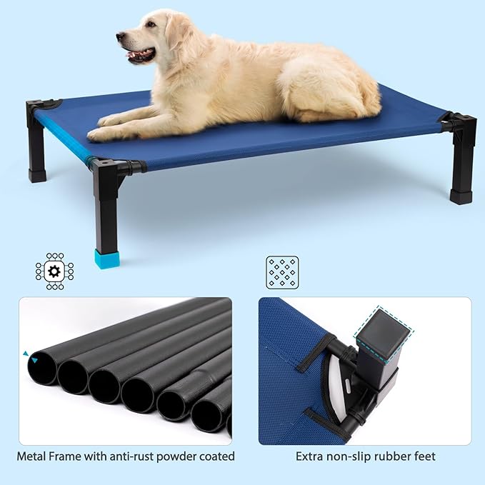 Heeyoo Elevated Dog Bed, Cooling Raised Pet Cot with Chew Proof Washable Breathable Mesh and Metal Frame, Portable Dog Cot Bed with No-Slip Feet for Outdoor or Indoor Use