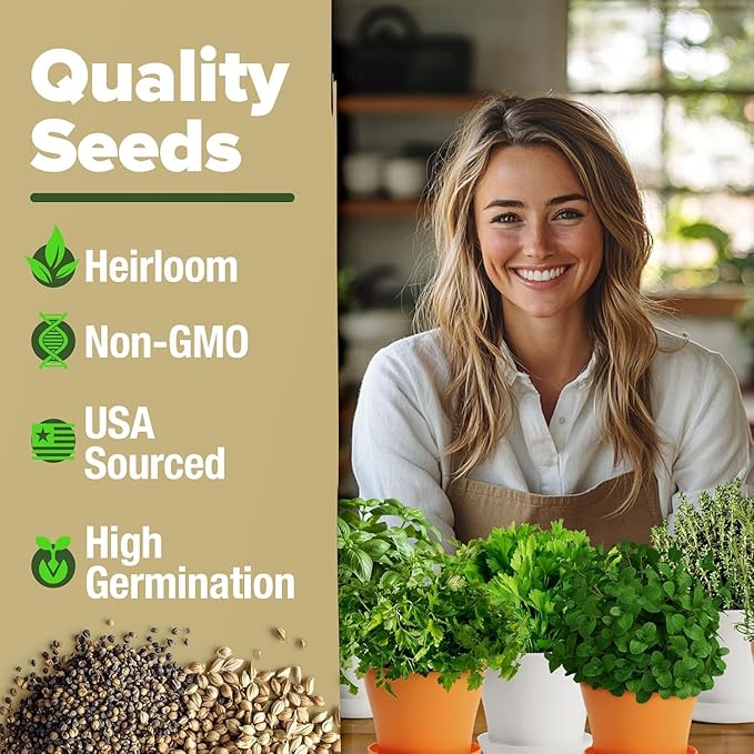 HOME GROWN π£π₯ππ ππ¨π πππ₯π πππ§ 8 Herb Seeds Garden Kit, Complete Indoor Planter Gift with Basil Cilantro Mint & More, Unique Kitchen Growing Set for Women Men, Birthday Housewarming Present