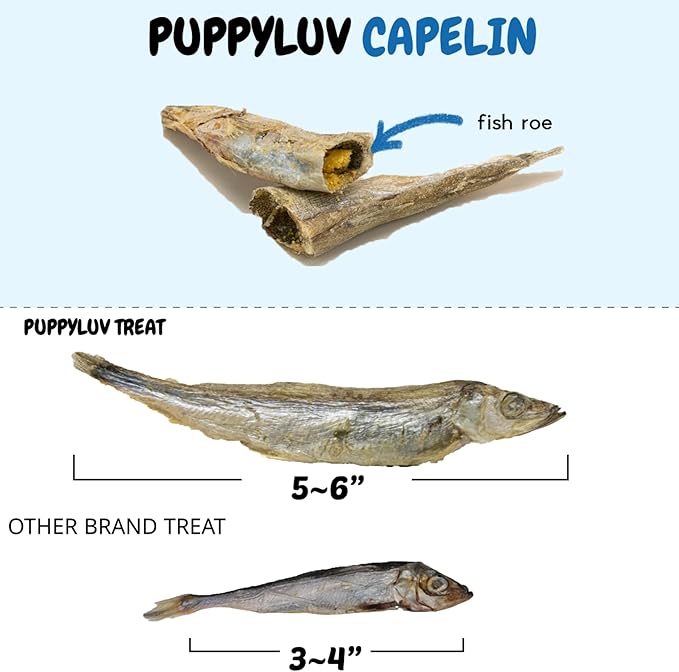 Puppyluv Treat - Freeze Dried Capelin Dog & Cat Treats, Rich Fish Oil with Omega 3 Fatty Acides to Support Skin and Coat, Whole Fish, Grain Free, 2.3oz