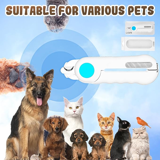 Pets Nail Clippers with Light, Cat Dog Nail Clippers with Built-in Nail File, Sharp Blades, Portable Cat Nail Clipper, Cats Claw Trimmer, Adjustable Claw Clippe for Cats (Style B)