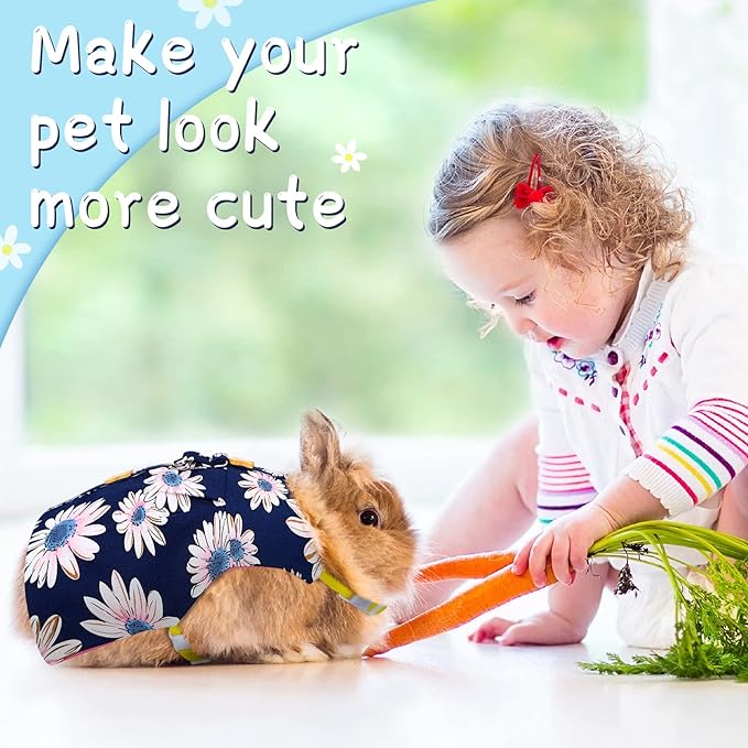 3 Sets Rabbit Bunny Harness and Leash, Cute Easter Bunny Clothes for Rabbits Dress Costume Walking Harness Escape Proof Pet Supply for Hedgehog Ferret Squirrel(Pink Flower, Blue Flower, Daisy)