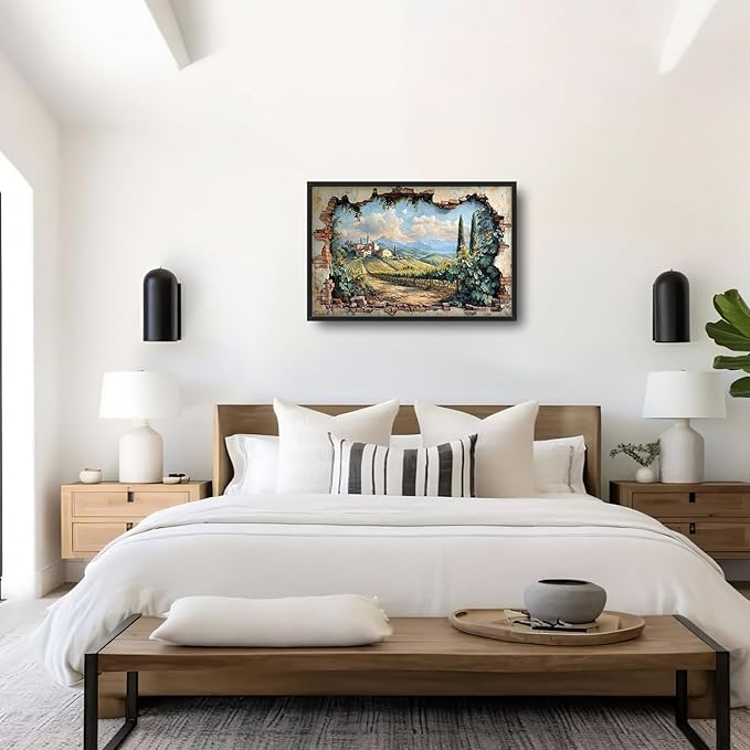 Large Farmhouse Nature Landscape Wall Art for Living Room, Rustic Countryside Canvas Oversized Wall Decor, Vintage Scenery Framed Pictures Painting Print Artwork for Bedroom Dining Room 36L" x 24W"