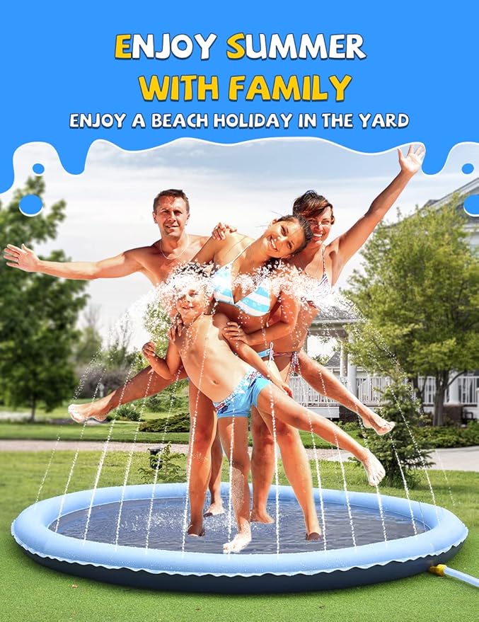 VISTOP Non-Slip Splash Pad for Kids and Dog, Thicken Sprinkler Pool Summer Outdoor Water Toys - Fun Backyard Fountain Play Mat for Baby Girls Boys Children or Pet Dog (67 inch, Red&Yellow&Green&Blue)