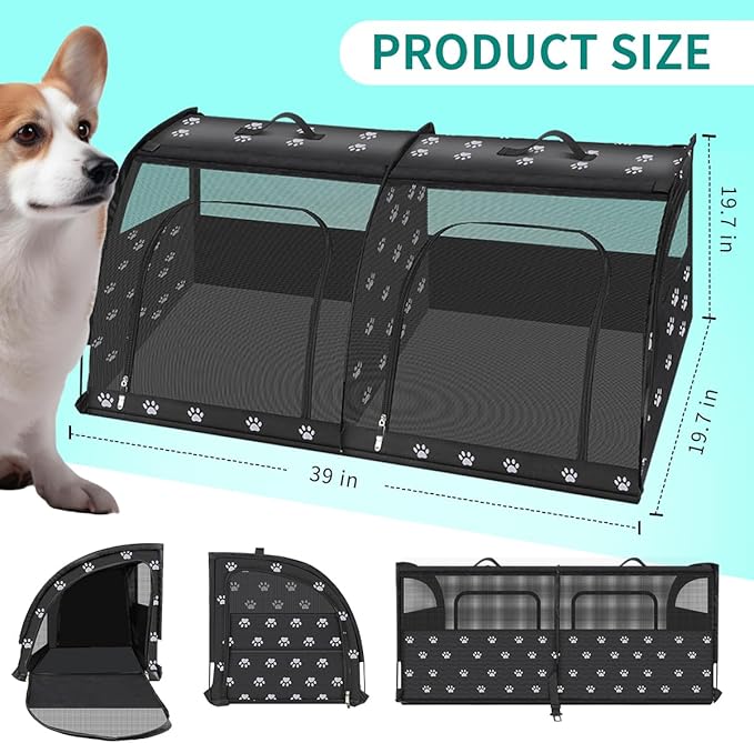 Double Cat Car Travel Carrier, Twin Compartment Show House Cat Cage/Condo,Portable Pet Crate for 2 Cats Travel Double Dog Crate Set for Long Distance Travel