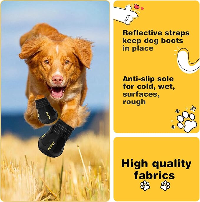 Hcpet Dog Shoes, Dog Boots for Small Dogs, Waterproof Medium Dog Booties Paw Protector for Summer Hot Pavement, Winter Snowy Day, Outdoor Walking, Indoor Hardfloors Anti Slip Sole Black Size 4