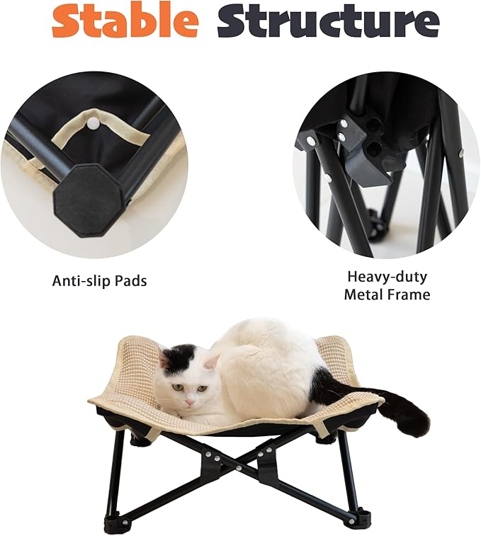 PETKARAY Foldable Sisal Cat Scratcher Bed, Sisal Scratching Pad with Raised Metal Frame, Elevated Cat Hammock Chair for Indoor Cats