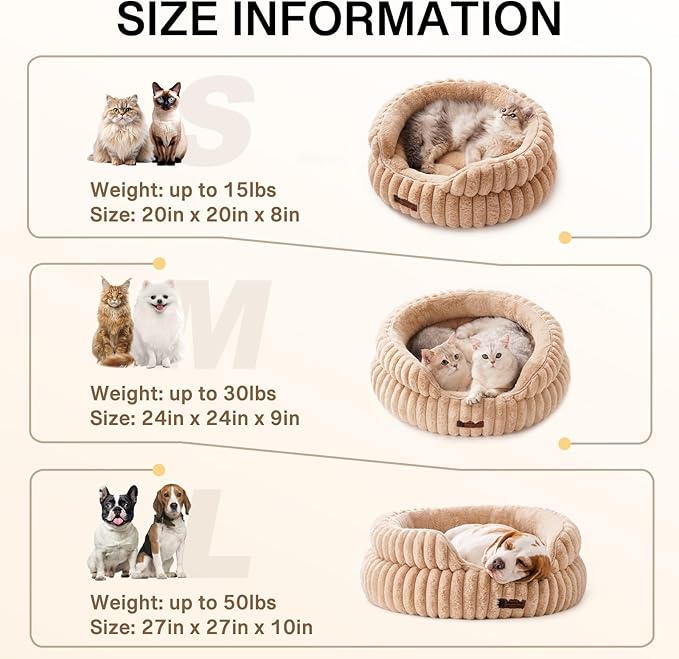 MEWOOFUN Cat Beds for Indoor Cats Washable, Dog Beds for Small Dogs Round Pet Bed for Puppy and Kitten (Camel, 20"x20"x8")