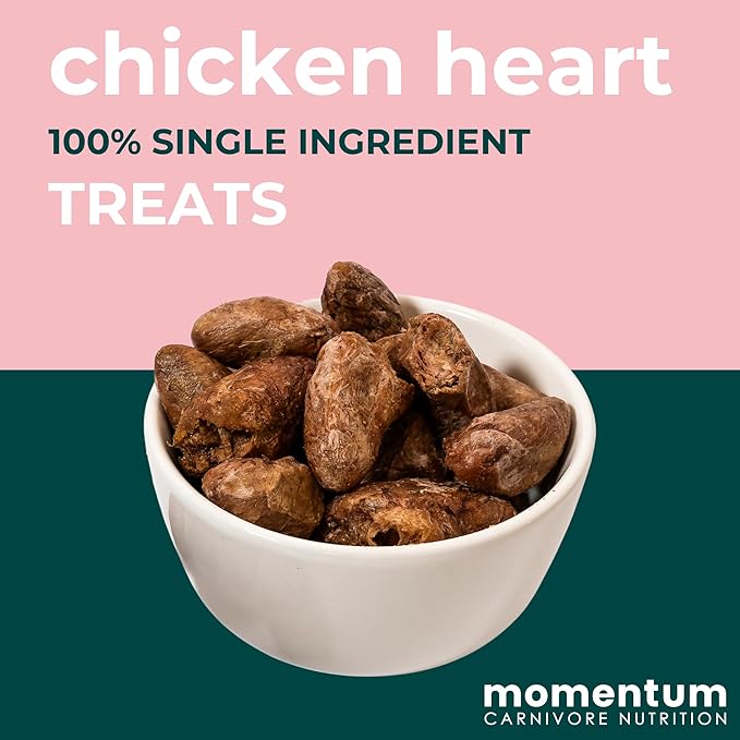 Momentum Carnivore Nutrition Freeze-Dried Chicken Heart Dog Treats – Single-Ingredient, Dog & Cat Treats – High-Protein, Grain-Free– 3.5 oz Bag
