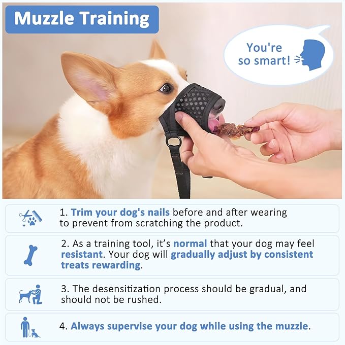 LUCKYPAW Soft Muzzle for Medium Large Sized Dogs Beagle Labrador German Shepherds, Dog Muzzle to Prevent Biting Chewing, Adjustable Breathable Mouth Guard for Grooming Walking Training(Blue, M)