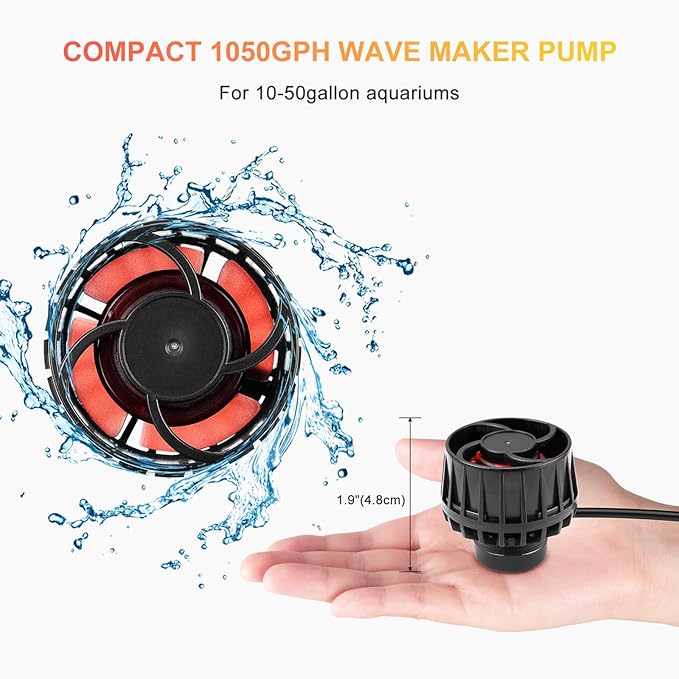 1050GPH Aquarium Wave Maker with Controller Mini DC12V 6W Powerhead with Magnetic Mounting, Nano Wavemaker for 10 to 50 Gallon thickness up to 8mm(1/4") Tank,