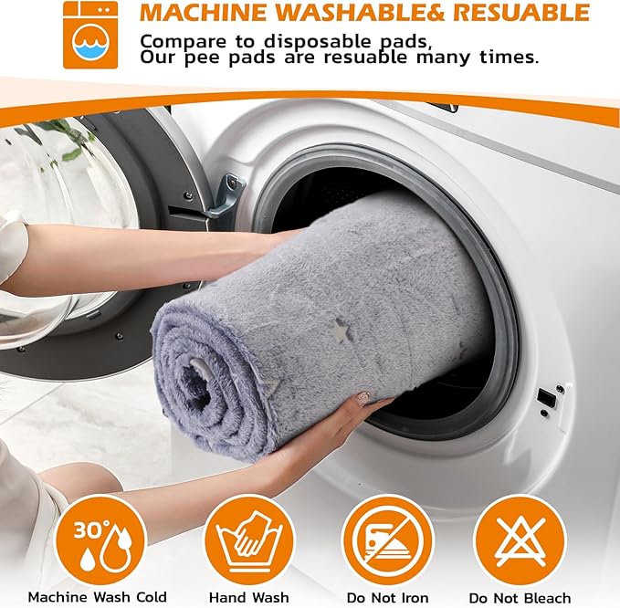 LOOBANI Washable Pee Pads for Dogs, Fast Absorption Reusable Puppy Pads, Waterproof Whelping Mats, Non Slip Training Pet Playpen Mat for Floor, Dog Crate, Grey, 2 Pack 48 x 48 in