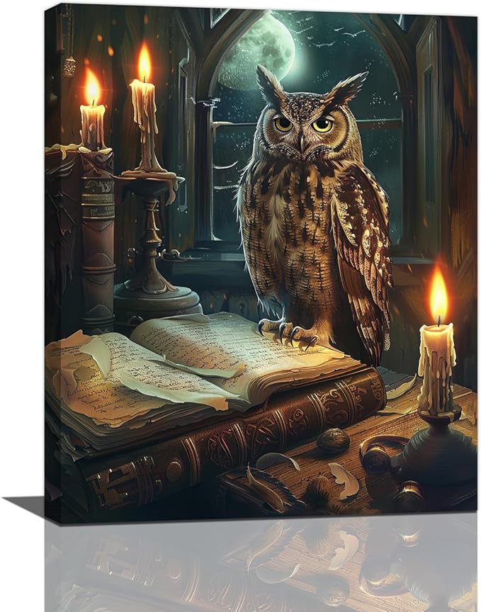 Owl Book Wall Art Vintage Canvas Wall Decor Prints Framed Painting Owls Pictures Gifts Artwork for Bathroom Living Dining Bedroom 16"x20"