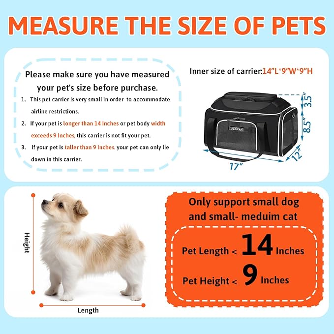 Petskd Top-Expandable Pet Carrier with Wheels 17x12x8.5 Inches JetBlue Allegiant Spirit Airline Approved, Soft-Sided Carrier for Small Cat Dog with Locking Safety Zippers and Anti-Scratch Mesh(Black)