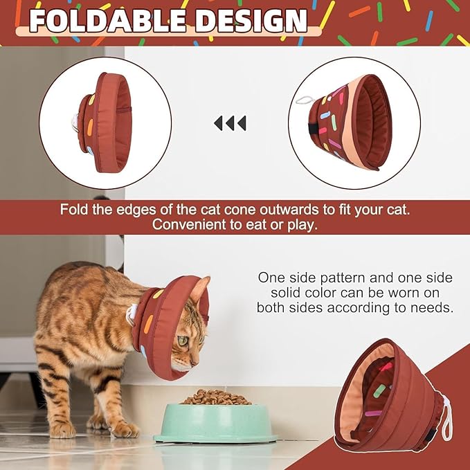 KOOLTAIL Cat Cone Collar Soft, Adjustable Cat Cones to Stop Licking, Foldable Donut Water Resistant Pet Recovery Neck E Collars After Surgery, Kitten Elizabethan Collar for Small to Large Cats,Brown L
