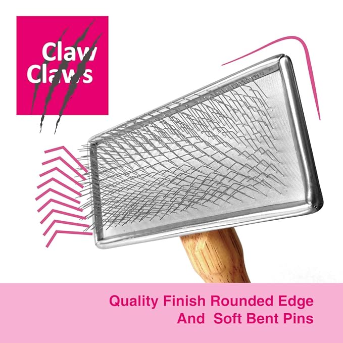 Pet Slicker Brush for Medium Dogs, Wooden Handle with Stainless Steel Soft Pins, Gently Remove Tangled, Loose Undercoat and Mats Hair, Pet Grooming Brush Tool (6.6")