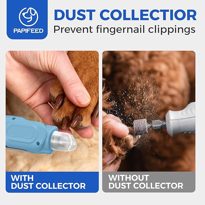 PAPIFEED High Torque Dog Nail Grinder Quiet - 6-Speed Adjustable Pet Nail Trimmer with 2 LED Lights & Dust-Proof Cover, Powerful Motor for Large/Medium/Small Dogs & Cats, Rechargeable - Dark Blue