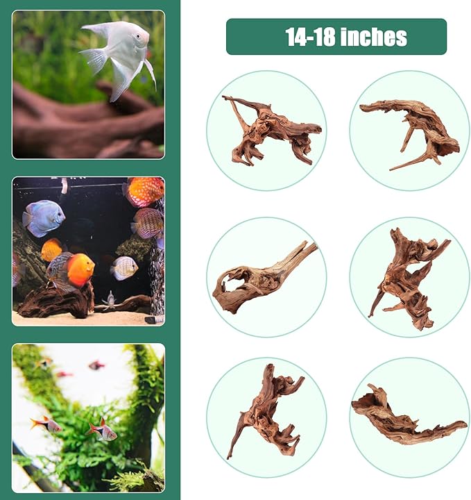 LYPHARD AQUARIUMS Driftwood for Aquarium, 2 Pieces 14-18 Inches Large Natural Drift Wood Fish Tank Assorted Branch Decorations for Reptile Hide