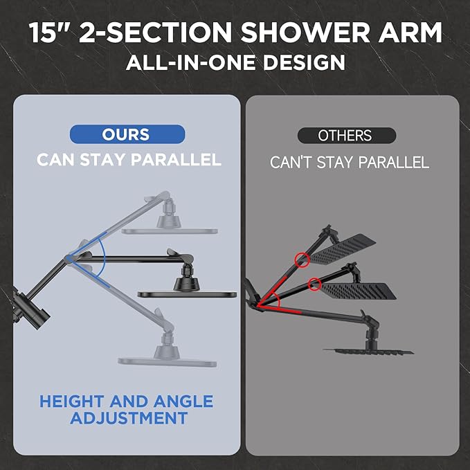 Veken Wide Rain Shower Head with 6 Modes Handheld Water Spray,High Pressure Showerhead Combo with Arm for Bathroom Accessories,Home Decor Adjustable Dual Shower with Anti-Clog Nozzles,Matte Black