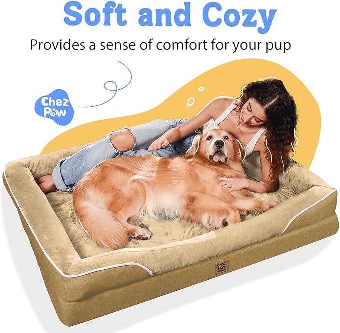 Washable Orthopedic Large Dog Bed - Big Dog Beds with Removable Waterproof Cover and Non-Slip Bottom XL Large Pet Bed with Bolster Extra Large Dogs Bed