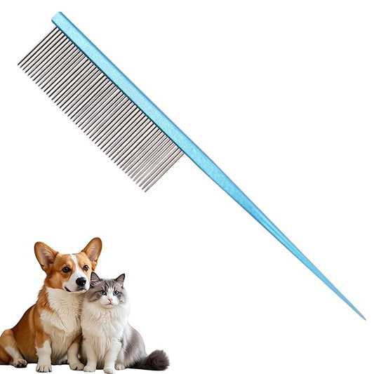 Grooming Pet Comb Rat Tail Dematting Cat and Dog Comb,Rounded Ends Design for Safe Tangle Removal, Hairstyling, Massage,Loose Hair Removal,Prevent Irritation,Fluffing Paws,Face,Tail,Remove Tear Stain