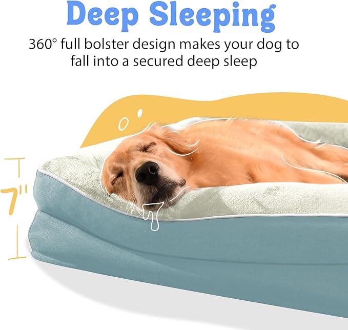 Orthopedic Foam Large Dog Bed XLarge Dog Bed with Removable Washable Cover Pet Beds with Bolster Waterproof Cover Large Size Dogs