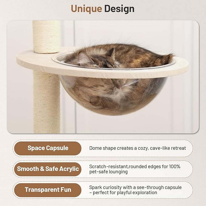 Heavy Duty Cat Tree with Scratching Post,Capsule,Basket,and Bed Modern Tall Cat Condo for Indoor Large