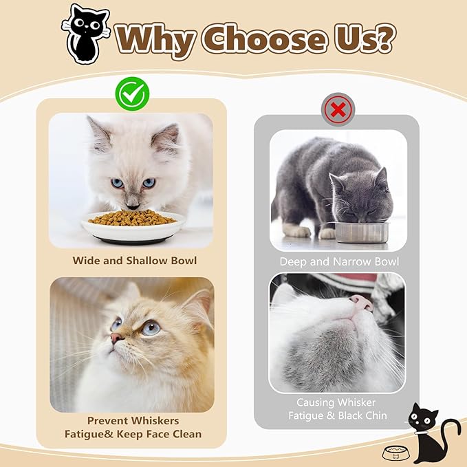 Ceramic Cat Food Bowls - 4 Pack Shallow Plates for Wet Food, Whisker-Friendly Feeding Dish with Non-Slip Silicone Base, Microwave & Dishwasher Safe for Indoor Cats & Kittens