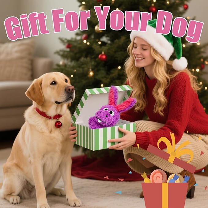 Squeaky Dog Toy Plush, Stuffed Crinkle Tug of War Dog Toy Keep Them Busy Pet Puppy Birthday Toy for Small Medium Large Dogs (Purple)