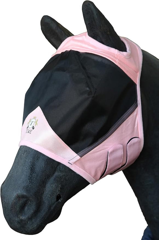 T TEKE Fine Mesh Horse Fly Mask w/No Ears, UV Blocking 3D Eye Visor with Extra Fleece Cushioned Forehead, Protection from Insect Pests