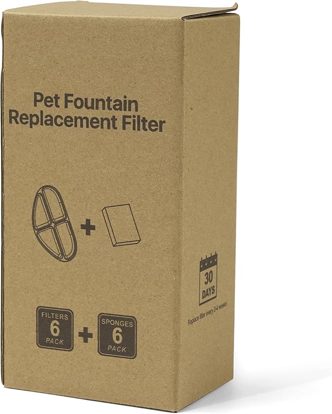 6 Pack Filters and Pump Sponges for 7L/1.8Gal Dog Water Bowl Dispenser(FN-W05), ZEKIRY Cat Water Fountain Filter, 4-Layer Filtration Pet Fountain Filters Replacement