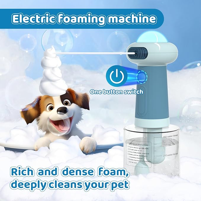 Electric Dog Shampoo Dispenser,IPX7 Cat Shampoo Sprayer,Pet Bath Supplies Automatic Foaming Shampoo Dispenser for Dog Deep Cleaing,Kitchen Sink,Bathroom Blue