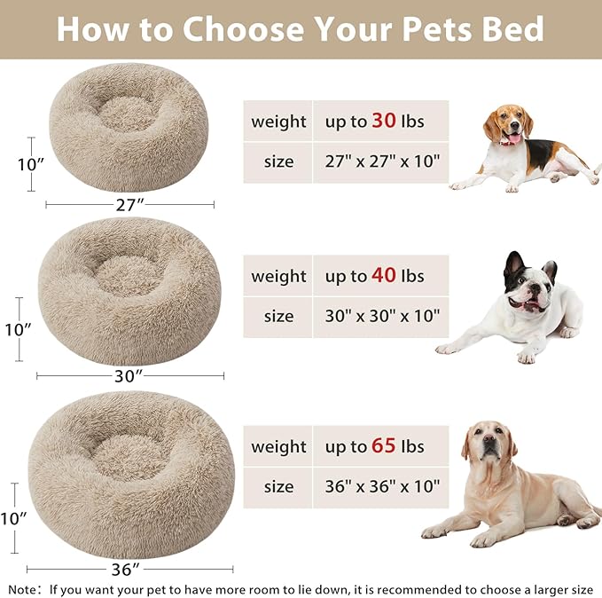 WNPETHOME Calming Dog Beds for Large Dogs, Anti-Anxiety Donut Large Pet Bed, Fluffy Faux Fur Plush Dog Bed,Warming Cozy Soft Round Lagre Dogs Bed for Pet, Cat Cuddler Cushion Bed