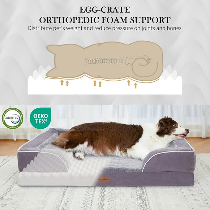 Comfort Expression Medium Dog Beds Waterproof Orthopedic Foam Dog Sofa Beds for Medium Large Dogs Comfy Pet Bed with Washable Removable Cover & Non-Slip Bottom(Medium,Purple)