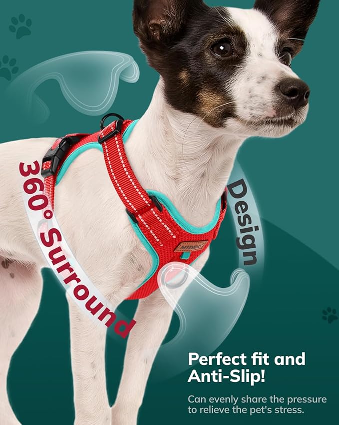 MIDOG No-Pull Dog Harness | Adjustable & Reflective Pet Harness Leash Set for Small Medium Large Dogs Walking, Training| No Choke, Front Clip, Soft Padded Vest with Easy Control Handle - Red, XL