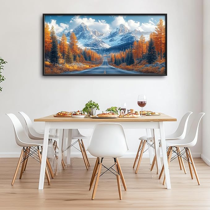 Large Forest Mountain Landscape Wall Art for Living Room, Nature Highway Road Scenery Canvas Oversized Wall Decor, Autumn Framed Pictures Painting Print Artwork for Bedroom Office 60"L x 30"W