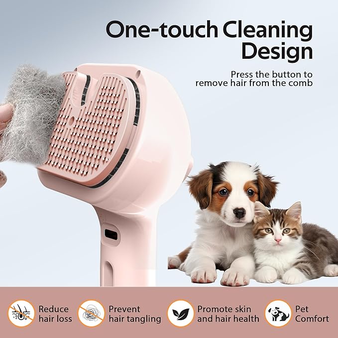 Pet Grooming Brush with Electronic Mist Spray - Gentle Deshedding Tool for Cats & Dogs, Pet Steam Brush,Reduces Shedding, Soft Bristles, Promotes Healthy Coat-Comes with a hair smoothing comb-Red