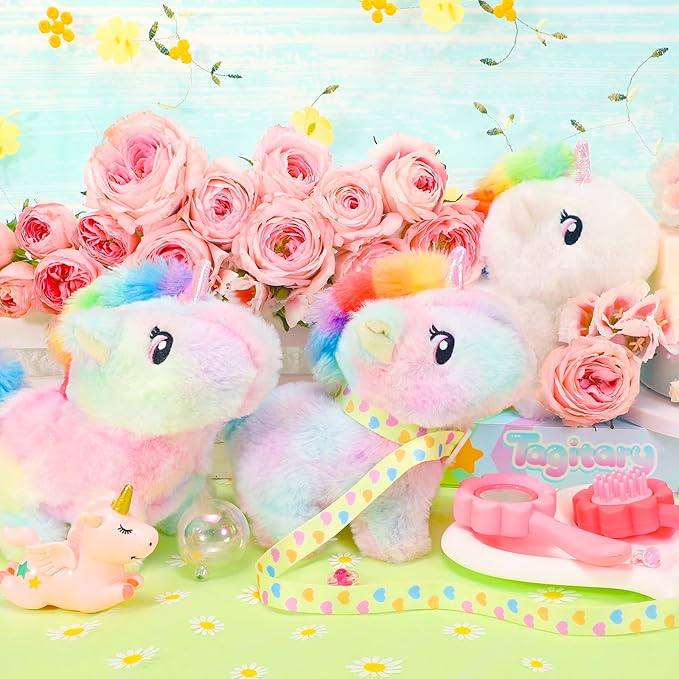 Tagitary Plush Toy Unicorn Stuffed Toys for Kids with Sounds,Walking,Tail Wagging and Head Nodding,Interactive Unicorn Toy for Kids with Leash,Christmas Birthday Gift for Toddlers Kids
