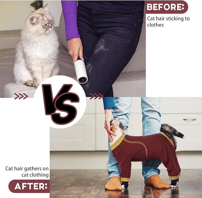 QBLEEV Sticky Hair Cat Clothes, Prevent Fur Shedding Shirts for Cats Only, Kitten Pajamas Costumes Outfits for Daily Wear Parties Photography, Anti-Shed Cat Onesie Recovery Suit for Cat or Small Dogs
