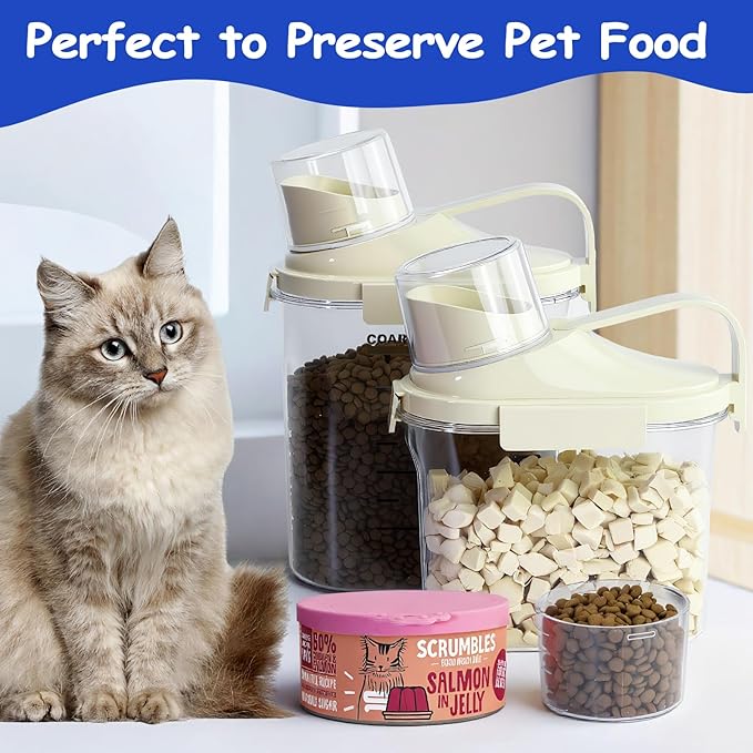 3-5lb Dog Food Storage Containers, Cat Food Container for 3-5 lbs, Dog food storage Airtight Storage with Measuring Cup, Can Lid and Can Scoop