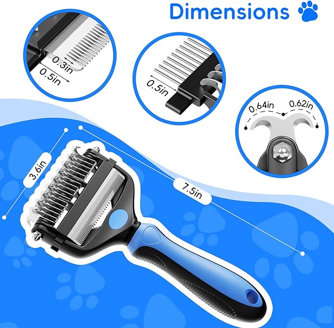 3-in-1 Pet Deshedding Tool โ Grooming Brush for Dogs & Cats with Undercoat Rake & Dematting Comb (Blue)