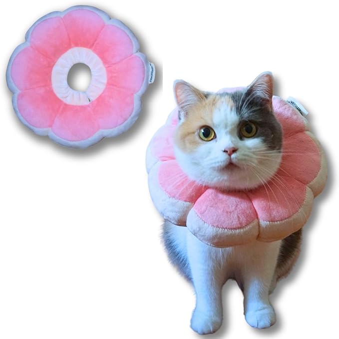 Adjustable Comfy Flower Style Elizabeth Collar for Cats and Puppies Soft Recovery Cone Pet Protective Neck Collar (Pink, Small)