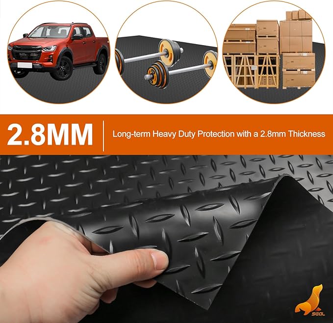 SEAL 4 x 20 Ft Premium Garage Floor Mat, Solid 2.8mm Thickened Black Commercial Grade Heavy Duty Parking Mat for Garage Floor, Golf Cart, Water/Stain Resistant Floor Runner (Embossed Diamond Plate)